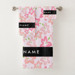 Rosa Hibiskus, rosa Blume, Ihr Name Badhandtuch Set