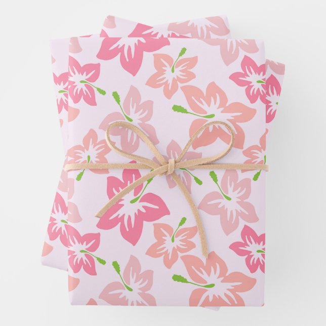 Rosa Hibiskus, rosa Blume, Muster von Blume Geschenkpapier Set (Beispiel)