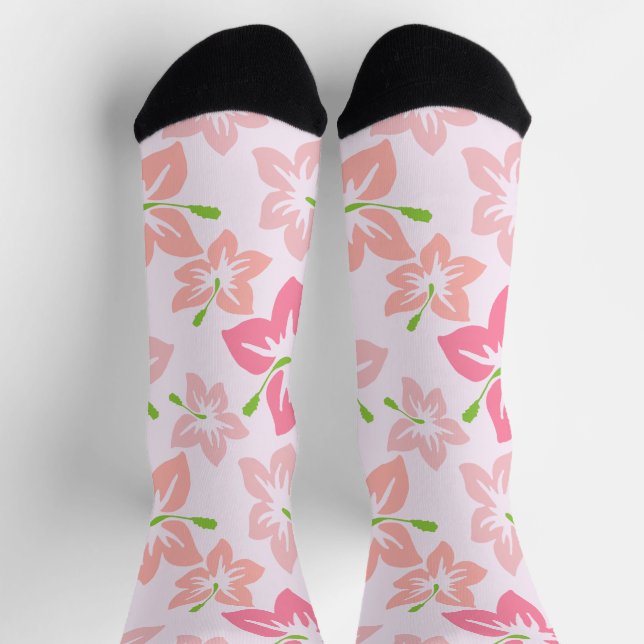 Rosa Hibiskus, rosa Blume, Muster von Blume Socken (Oben)
