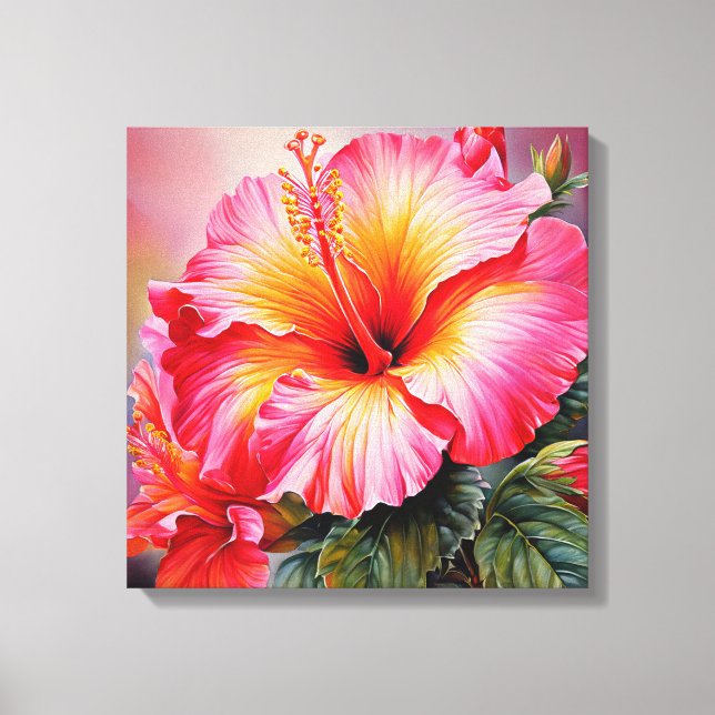 Rosa Hibiskus Stretched Canvas Print Leinwanddruck (Vorderseite)