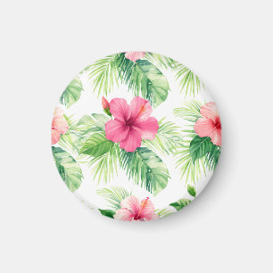 Rosa Hibiskus-Tropenpalme-Aquarell Magnet