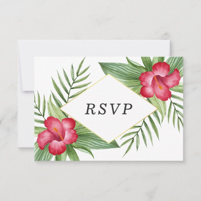 Rosa Hibiskus Tropical Wedding RSVP (Vorderseite)