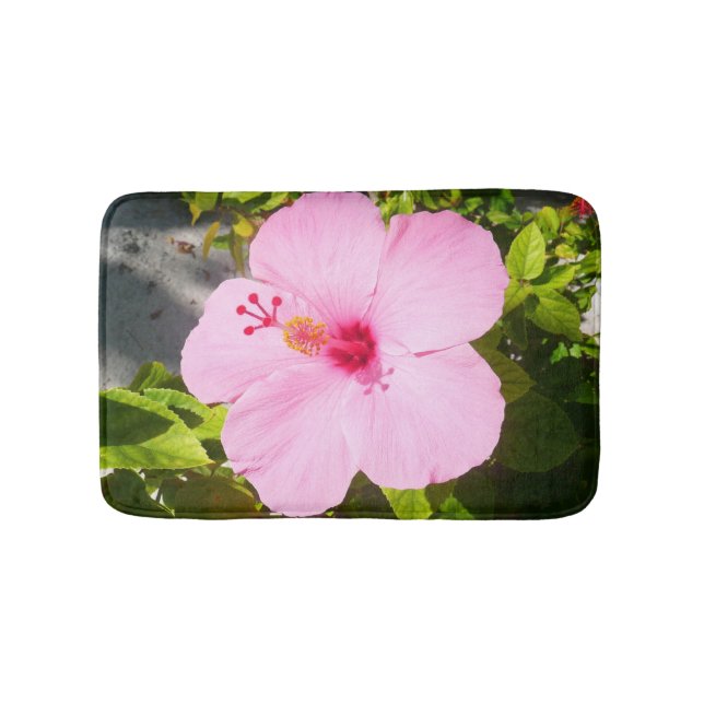 Rosa Hibiskus Tropische Blume Badematte (Vorderseite)