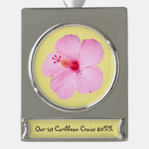 Rosa Hibiskus Tropische Blume Banner-Ornament Silber