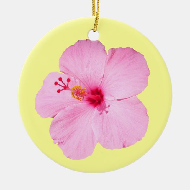 Rosa Hibiskus Tropische Blume Keramikornament (Vorne)