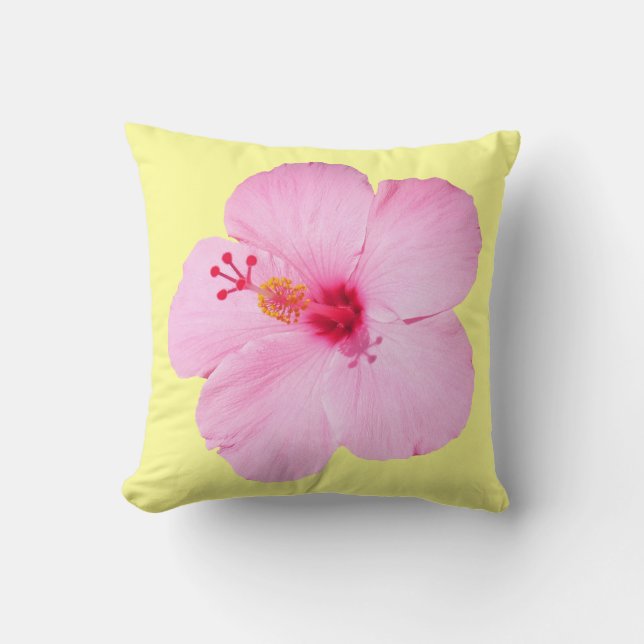 Rosa Hibiskus Tropische Blume Kissen (Vorderseite)