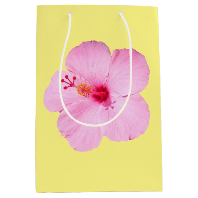 Rosa Hibiskus Tropische Blume Mittlere Geschenktüte (Vorderseite)
