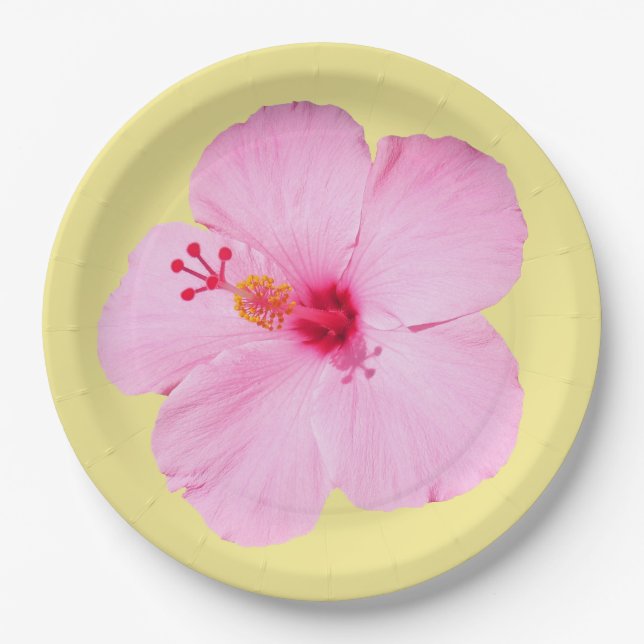 Rosa Hibiskus Tropische Blume Pappteller (Vorderseite)