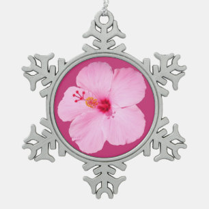 Rosa Hibiskus Tropische Blume Schneeflocken Zinn-Ornament