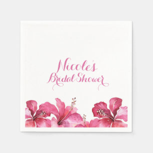 Rosa Hibiskus Tropische Blumen Weiße Party individ Serviette