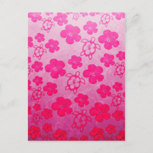 Rosa Hibiskus und Honu-Schildkröten Postkarte
