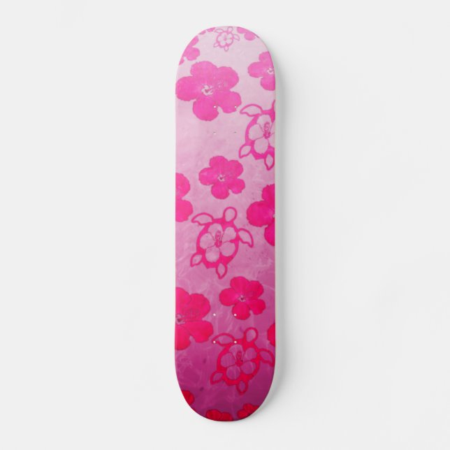 Rosa Hibiskus und Honu Schildkröten Skateboard (Vorderseite)