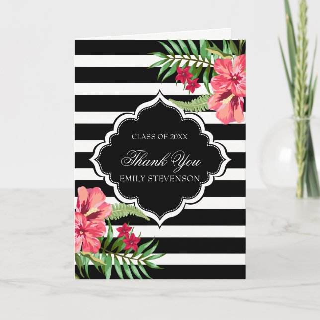 Rosa Hibiskus und schwarze Streifen Abschlüsse Karte (Vorderseite)