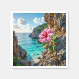 Rosa Hibiskus wächst auf einer felsigen Klippe Serviette