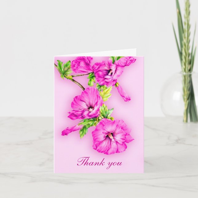 Rosa Hibiskuskunsthochzeit danken Ihnen zu Dankeskarte (Vorderseite)
