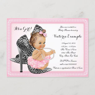 Rosa High Heel Schuh Tutu Perlen Baby Shower Einladung