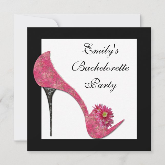 Rosa High Heel Shoes Junggeselinnen-Abschied Einladung (Vorderseite)