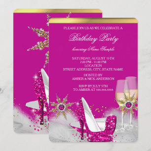 Rosa High Heel Shoes Silver Gold Champagne Party 2 Einladung