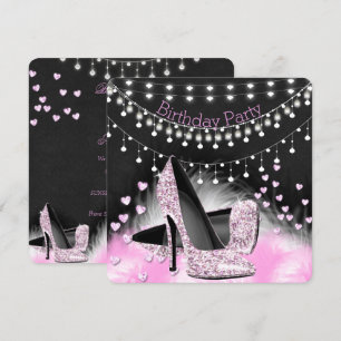 Rosa High Heels Birthday Chalkboard Lights Einladung