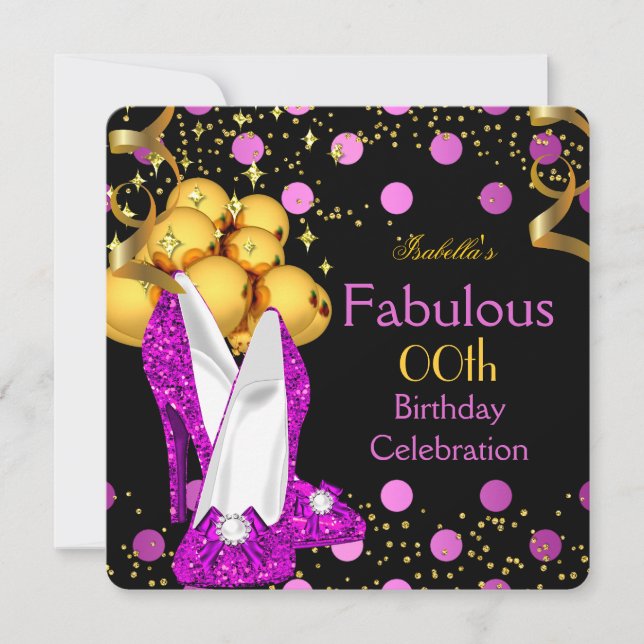 Rosa High Heels Gold Polka Dot Birthday Party Einladung (Vorderseite)