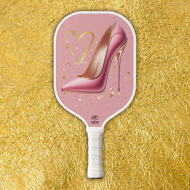 Rosa High Heels mit goldenen Herzen | Pickleball Schläger (Von Creator hochgeladen)