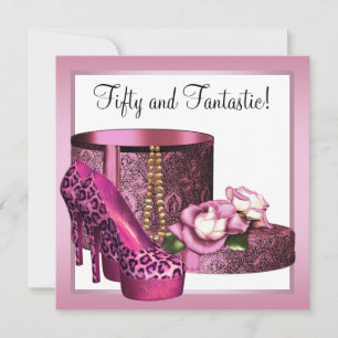 Rosa High Heels Schuhe Damen Leopard 50. Geburtsta Einladung