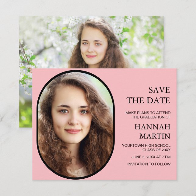 Rosa High School Abschluss Foto Rett Datum (Vorne/Hinten)