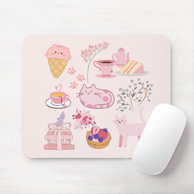 Rosa High Tea Katzen Mousepad (Mit Mouse)
