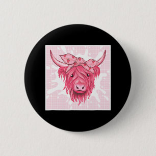 Rosa Highland Cow Strawberry Ästhetische Kernausri Button
