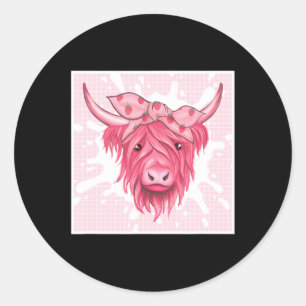Rosa Highland Cow Strawberry Ästhetische Kernausri Runder Aufkleber