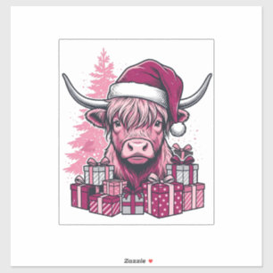 Rosa Highland-Kuh-Weihnachtsgeschenke Vintage-Kuns Aufkleber
