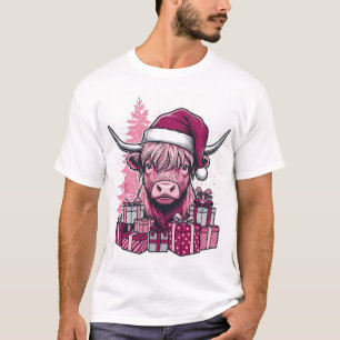 Rosa Highland-Kuh-Weihnachtsgeschenke Vintage-Kuns T-Shirt