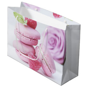 Rosa Himbeer-Macarons Französische Gebäck-Foto Große Geschenktüte