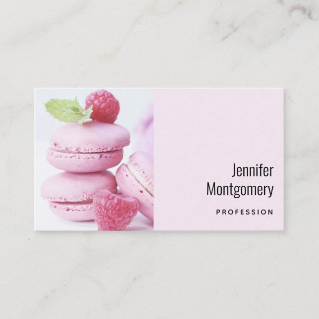 Rosa Himbeer-Macarons Französische Gebäck Visitenkarte (Vorderseite)