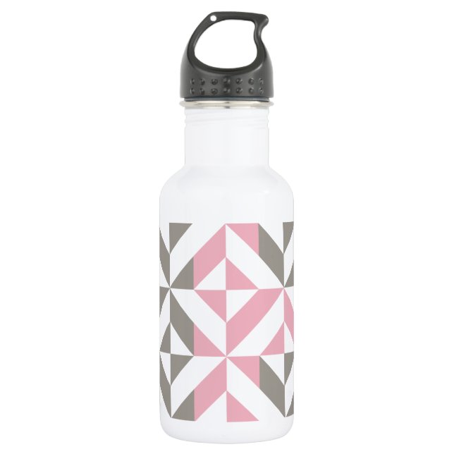 Rosa Himbeere und Silver Geometric ZigZag Edelstahlflasche (Vorderseite)