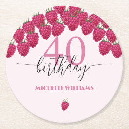 Rosa Himbeere Wasserfarbe Kunst Kalligrafie Geburt Runder Pappuntersetzer