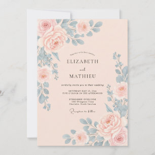 Rosa Himmelblau Florale Hochzeit Einladung