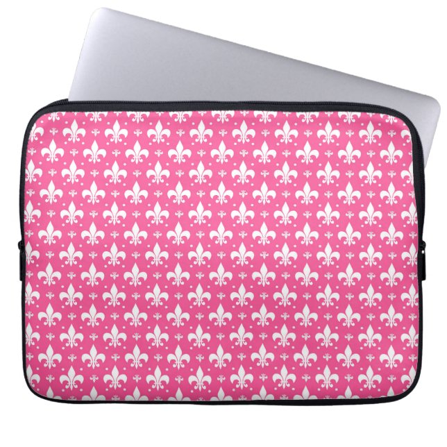 Rosa Hintergrund Fleur-de-lis-Muster Laptopschutzhülle (Vorderseite)