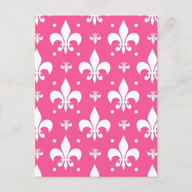 Rosa Hintergrund Fleur-de-lis-Muster Postkarte (Vorderseite)