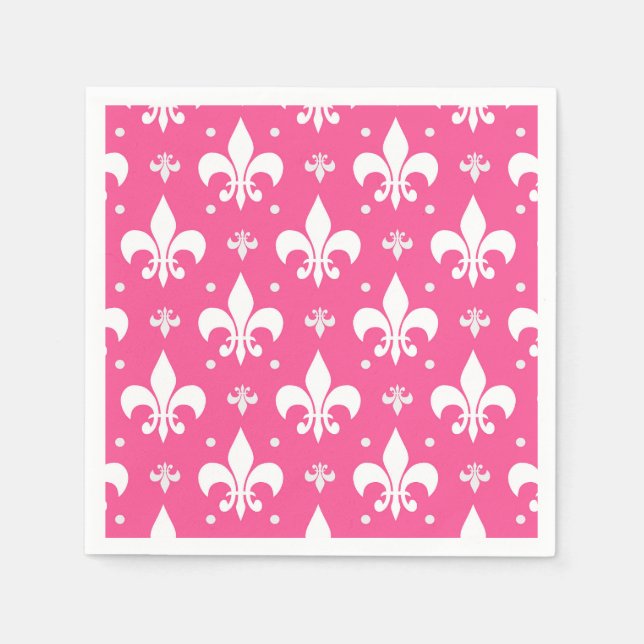 Rosa Hintergrund Fleur-de-lis-Muster Serviette (Vorderseite)