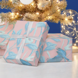 Rosa Hintergrund mit Vögeln und Blume Geschenkpapier