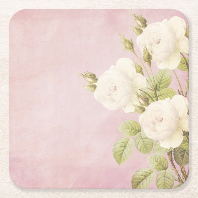 Rosa Hintergrund mit weißen Rosen Rechteckiger Pappuntersetzer (Vorderseite)