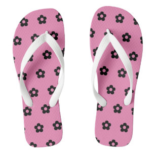 Rosa Hintergrund Schwarz Blume gedruckt-Sandal Flip Flops
