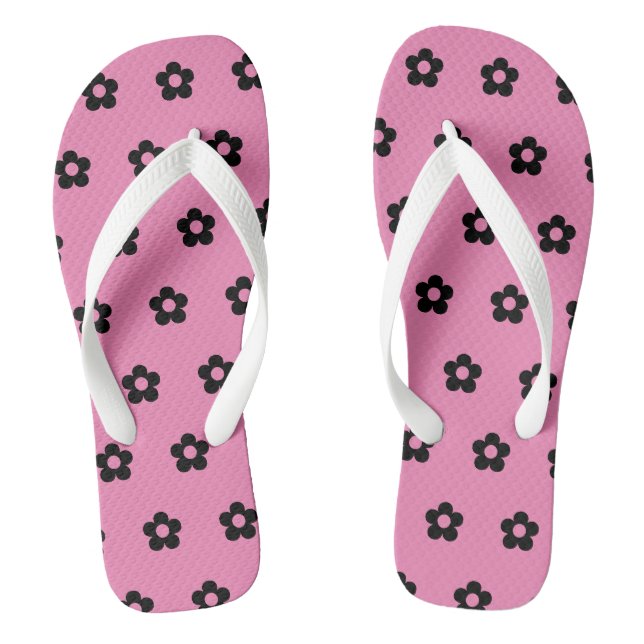 Rosa Hintergrund Schwarz Blume gedruckt-Sandal Flip Flops (Fußbett)