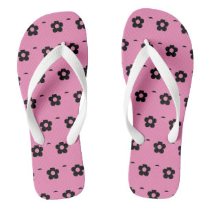 Rosa Hintergrund Schwarz Blumen Bedruckt-Sandalett Flip Flops