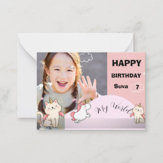 Rosa Hintergrund & süßes Mädchen Geburtstag Mitteilungskarte