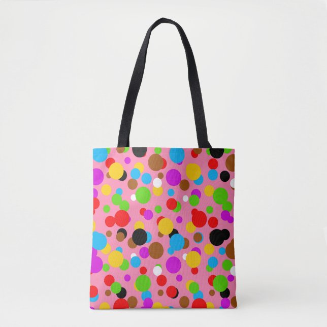 Rosa Hintergrundfarbe farbige Polka Punkte Tasche (Vorderseite)