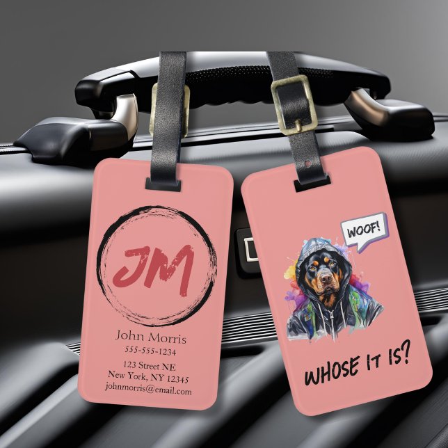 Rosa Hip Hop Rottweiler Gepäckanhänger (Pink hip hop Rottweiller luggage tag
)