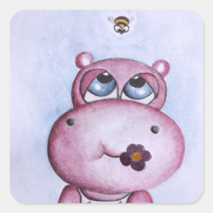Rosa Hippo-Aufkleber Quadratischer Aufkleber