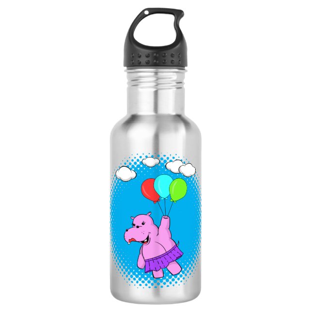 Rosa Hippo mit Balloons Edelstahlflasche (Vorderseite)